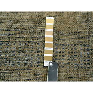 2'6"x8' Charcoal Black with Bone Brown, Oxidized and Distressed Grass Design with Exposed Warps, 100% Wool, Hand Knotted, Runner, Oriental Rug FWR457584