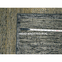 Load image into Gallery viewer, 2&#39;6&quot;x8&#39; Charcoal Black with Bone Brown, Oxidized and Distressed Grass Design with Exposed Warps, 100% Wool, Hand Knotted, Runner, Oriental Rug FWR457584