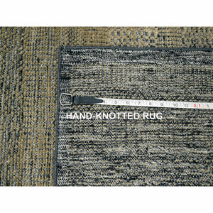 2'6"x8' Charcoal Black with Bone Brown, Oxidized and Distressed Grass Design with Exposed Warps, 100% Wool, Hand Knotted, Runner, Oriental Rug FWR457584