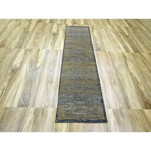 Load image into Gallery viewer, 2&#39;6&quot;x8&#39; Dijon Brown With Charcoal Black, Hand Knotted, Oxidized And Distressed Grass Design With Exposed Warps, 100% Wool, Runner, Oriental Rug FWR457590