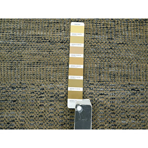 2'6"x8' Dijon Brown with Charcoal Black, Hand Knotted, Oxidized and Distressed Grass Design with Exposed Warps, 100% Wool, Runner, Oriental Rug FWR457590