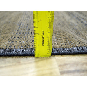 2'6"x8' Dijon Brown With Charcoal Black, Hand Knotted, Oxidized And Distressed Grass Design With Exposed Warps, 100% Wool, Runner, Oriental Rug FWR457590