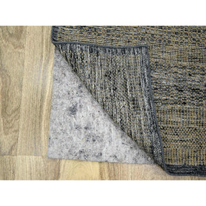 2'6"x8' Latte Brown with Charcoal Black, Oxidized and Distressed Grass Design with Exposed Warps, Pure Wool, Hand Knotted, Runner, Oriental Rug FWR457596