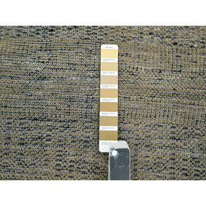 2'6"x8' Latte Brown with Charcoal Black, Oxidized and Distressed Grass Design with Exposed Warps, Pure Wool, Hand Knotted, Runner, Oriental Rug FWR457596