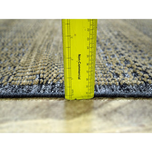 2'6"x8' Latte Brown with Charcoal Black, Oxidized and Distressed Grass Design with Exposed Warps, Pure Wool, Hand Knotted, Runner, Oriental Rug FWR457596