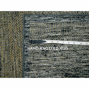 2'6"x8' Latte Brown with Charcoal Black, Oxidized and Distressed Grass Design with Exposed Warps, Pure Wool, Hand Knotted, Runner, Oriental Rug FWR457596