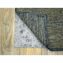 Load image into Gallery viewer, 2&#39;6&quot;x8&#39; Charcoal Black with Honey Brown, Oxidized and Distressed Grass Design with Exposed Warps, 100% Wool, Hand Knotted, Runner, Oriental Rug FWR457602