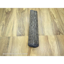 Load image into Gallery viewer, 2&#39;6&quot;x8&#39; Charcoal Black with Honey Brown, Oxidized and Distressed Grass Design with Exposed Warps, 100% Wool, Hand Knotted, Runner, Oriental Rug FWR457602