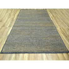 Load image into Gallery viewer, 9&#39;1&quot;x12&#39; Charcoal Black with Latte Brown, Oxidized and Distressed Grass Design with Exposed Warps, 100% Wool, Hand Knotted, Oriental Rug FWR457620