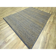 Load image into Gallery viewer, 9&#39;1&quot;x12&#39; Charcoal Black with Latte Brown, Oxidized and Distressed Grass Design with Exposed Warps, 100% Wool, Hand Knotted, Oriental Rug FWR457620