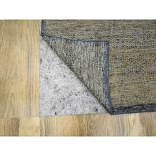 Load image into Gallery viewer, 9&#39;1&quot;x12&#39; Charcoal Black with Latte Brown, Oxidized and Distressed Grass Design with Exposed Warps, 100% Wool, Hand Knotted, Oriental Rug FWR457620