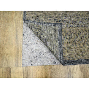 9'1"x12' Charcoal Black with Latte Brown, Oxidized and Distressed Grass Design with Exposed Warps, 100% Wool, Hand Knotted, Oriental Rug FWR457620