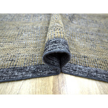 Load image into Gallery viewer, 9&#39;1&quot;x12&#39; Charcoal Black with Latte Brown, Oxidized and Distressed Grass Design with Exposed Warps, 100% Wool, Hand Knotted, Oriental Rug FWR457620