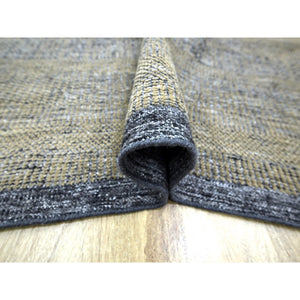 9'1"x12' Charcoal Black with Latte Brown, Oxidized and Distressed Grass Design with Exposed Warps, 100% Wool, Hand Knotted, Oriental Rug FWR457620
