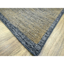 Load image into Gallery viewer, 9&#39;1&quot;x12&#39; Charcoal Black with Latte Brown, Oxidized and Distressed Grass Design with Exposed Warps, 100% Wool, Hand Knotted, Oriental Rug FWR457620