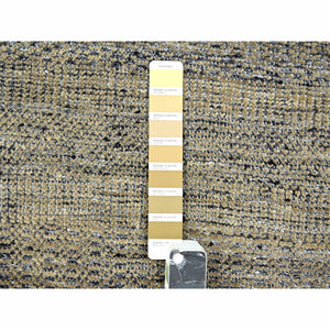 9'1"x12' Charcoal Black with Latte Brown, Oxidized and Distressed Grass Design with Exposed Warps, 100% Wool, Hand Knotted, Oriental Rug FWR457620
