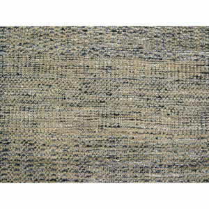 9'1"x12' Charcoal Black with Latte Brown, Oxidized and Distressed Grass Design with Exposed Warps, 100% Wool, Hand Knotted, Oriental Rug FWR457620