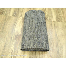 Load image into Gallery viewer, 9&#39;1&quot;x12&#39; Charcoal Black with Latte Brown, Oxidized and Distressed Grass Design with Exposed Warps, 100% Wool, Hand Knotted, Oriental Rug FWR457620