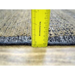 9'1"x12' Charcoal Black with Latte Brown, Oxidized and Distressed Grass Design with Exposed Warps, 100% Wool, Hand Knotted, Oriental Rug FWR457620