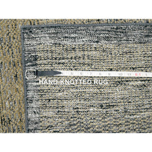 Load image into Gallery viewer, 9&#39;1&quot;x12&#39; Charcoal Black with Latte Brown, Oxidized and Distressed Grass Design with Exposed Warps, 100% Wool, Hand Knotted, Oriental Rug FWR457620