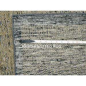 9'1"x12' Charcoal Black with Latte Brown, Oxidized and Distressed Grass Design with Exposed Warps, 100% Wool, Hand Knotted, Oriental Rug FWR457620