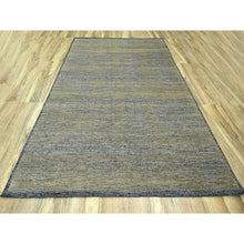 Load image into Gallery viewer, 9&#39;1&quot;x12&#39;3&quot; Charcoal Black With Honey Brown, Oxidized And Distressed Grass Design With Exposed Warps, 100% Wool, Hand Knotted, Oriental Rug FWR457626