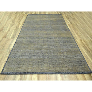 9'1"x12'3" Charcoal Black With Honey Brown, Oxidized And Distressed Grass Design With Exposed Warps, 100% Wool, Hand Knotted, Oriental Rug FWR457626