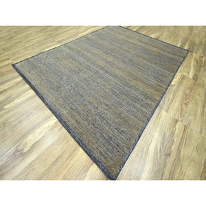 9'1"x12'3" Charcoal Black With Honey Brown, Oxidized And Distressed Grass Design With Exposed Warps, 100% Wool, Hand Knotted, Oriental Rug FWR457626