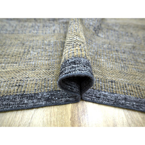 9'1"x12'3" Charcoal Black With Honey Brown, Oxidized And Distressed Grass Design With Exposed Warps, 100% Wool, Hand Knotted, Oriental Rug FWR457626