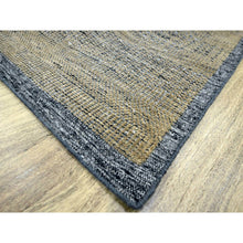 Load image into Gallery viewer, 9&#39;1&quot;x12&#39;3&quot; Charcoal Black With Honey Brown, Oxidized And Distressed Grass Design With Exposed Warps, 100% Wool, Hand Knotted, Oriental Rug FWR457626