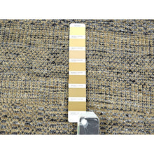 Load image into Gallery viewer, 9&#39;1&quot;x12&#39;3&quot; Charcoal Black With Honey Brown, Oxidized And Distressed Grass Design With Exposed Warps, 100% Wool, Hand Knotted, Oriental Rug FWR457626
