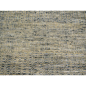 9'1"x12'3" Charcoal Black With Honey Brown, Oxidized And Distressed Grass Design With Exposed Warps, 100% Wool, Hand Knotted, Oriental Rug FWR457626