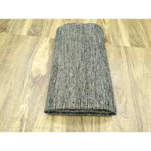 Load image into Gallery viewer, 9&#39;1&quot;x12&#39;3&quot; Charcoal Black With Honey Brown, Oxidized And Distressed Grass Design With Exposed Warps, 100% Wool, Hand Knotted, Oriental Rug FWR457626