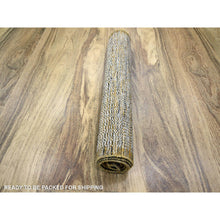 Load image into Gallery viewer, 2&#39;8&quot;x8&#39;2&quot; Mustard Yellow, Oxidized And Distressed Grass Design With Exposed Warps, Natural Wool, Hand Knotted, Runner, Oriental Rug FWR457638