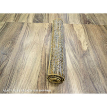 Load image into Gallery viewer, 2&#39;8&quot;x6&#39; Vista White with Nugget Gold, 100% Wool, Oxidized and Distressed Grass Design with Exposed Warps, Hand Knotted, Runner, Oriental Rug FWR457644