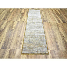 Load image into Gallery viewer, 2&#39;8&quot;x8&#39;2&quot; Daisy White with Golden Yellow, Hand Knotted, Oxidized and Distressed Grass Design with Exposed Warps, 100% Wool, Runner, Oriental Rug FWR457650