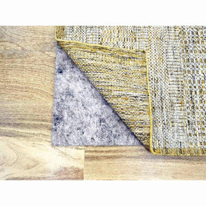2'8"x8'2" Daisy White with Golden Yellow, Hand Knotted, Oxidized and Distressed Grass Design with Exposed Warps, 100% Wool, Runner, Oriental Rug FWR457650