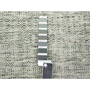 9'9"x13'10" Vista White With Basil Green, Oxidized And Distressed Grass Design With Exposed Warps, Hand Knotted, 100% Wool, Oriental Rug FWR457662