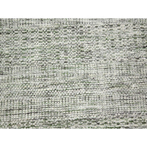 9'9"x13'10" Vista White With Basil Green, Oxidized And Distressed Grass Design With Exposed Warps, Hand Knotted, 100% Wool, Oriental Rug FWR457662