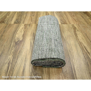 9'9"x13'10" Vista White With Basil Green, Oxidized And Distressed Grass Design With Exposed Warps, Hand Knotted, 100% Wool, Oriental Rug FWR457662