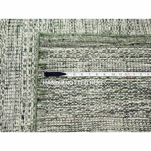 9'9"x13'10" Vista White With Basil Green, Oxidized And Distressed Grass Design With Exposed Warps, Hand Knotted, 100% Wool, Oriental Rug FWR457662
