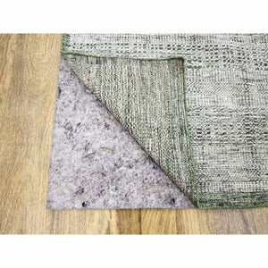 10'2"x10'2" Pine Green With Vista White, Oxidized And Distressed Grass Design With Exposed Warps, Pure Wool, Hand Knotted, Square, Oriental Rug FWR457674