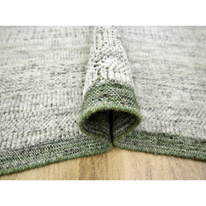 10'2"x10'2" Pine Green With Vista White, Oxidized And Distressed Grass Design With Exposed Warps, Pure Wool, Hand Knotted, Square, Oriental Rug FWR457674