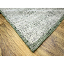Load image into Gallery viewer, 10&#39;2&quot;x10&#39;2&quot; Pine Green With Vista White, Oxidized And Distressed Grass Design With Exposed Warps, Pure Wool, Hand Knotted, Square, Oriental Rug FWR457674
