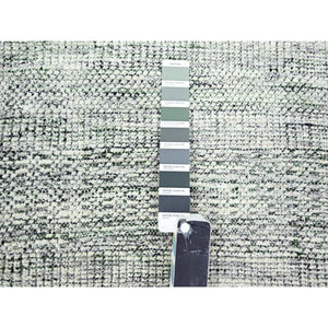 10'2"x10'2" Pine Green With Vista White, Oxidized And Distressed Grass Design With Exposed Warps, Pure Wool, Hand Knotted, Square, Oriental Rug FWR457674