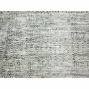 10'2"x10'2" Pine Green With Vista White, Oxidized And Distressed Grass Design With Exposed Warps, Pure Wool, Hand Knotted, Square, Oriental Rug FWR457674