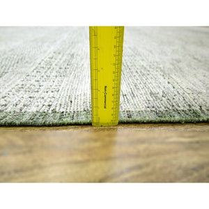 10'2"x10'2" Pine Green With Vista White, Oxidized And Distressed Grass Design With Exposed Warps, Pure Wool, Hand Knotted, Square, Oriental Rug FWR457674