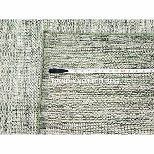 10'2"x10'2" Pine Green With Vista White, Oxidized And Distressed Grass Design With Exposed Warps, Pure Wool, Hand Knotted, Square, Oriental Rug FWR457674