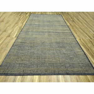 10'x14' Bone Brown with Charcoal Black, Oxidized and Distressed Grass Design with Exposed Warps, Hand Knotted, Pure Wool, Oriental Rug FWR457692