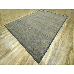 10'x14' Bone Brown with Charcoal Black, Oxidized and Distressed Grass Design with Exposed Warps, Hand Knotted, Pure Wool, Oriental Rug FWR457692